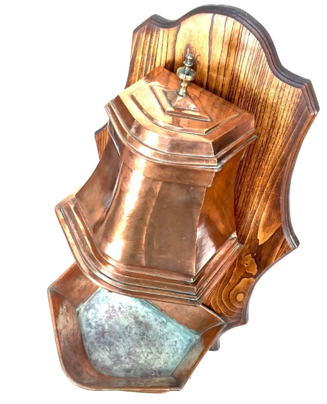 Antique French Copper Wall Fountain / Water Feature On Oak Display Board C1900 photo vinterior