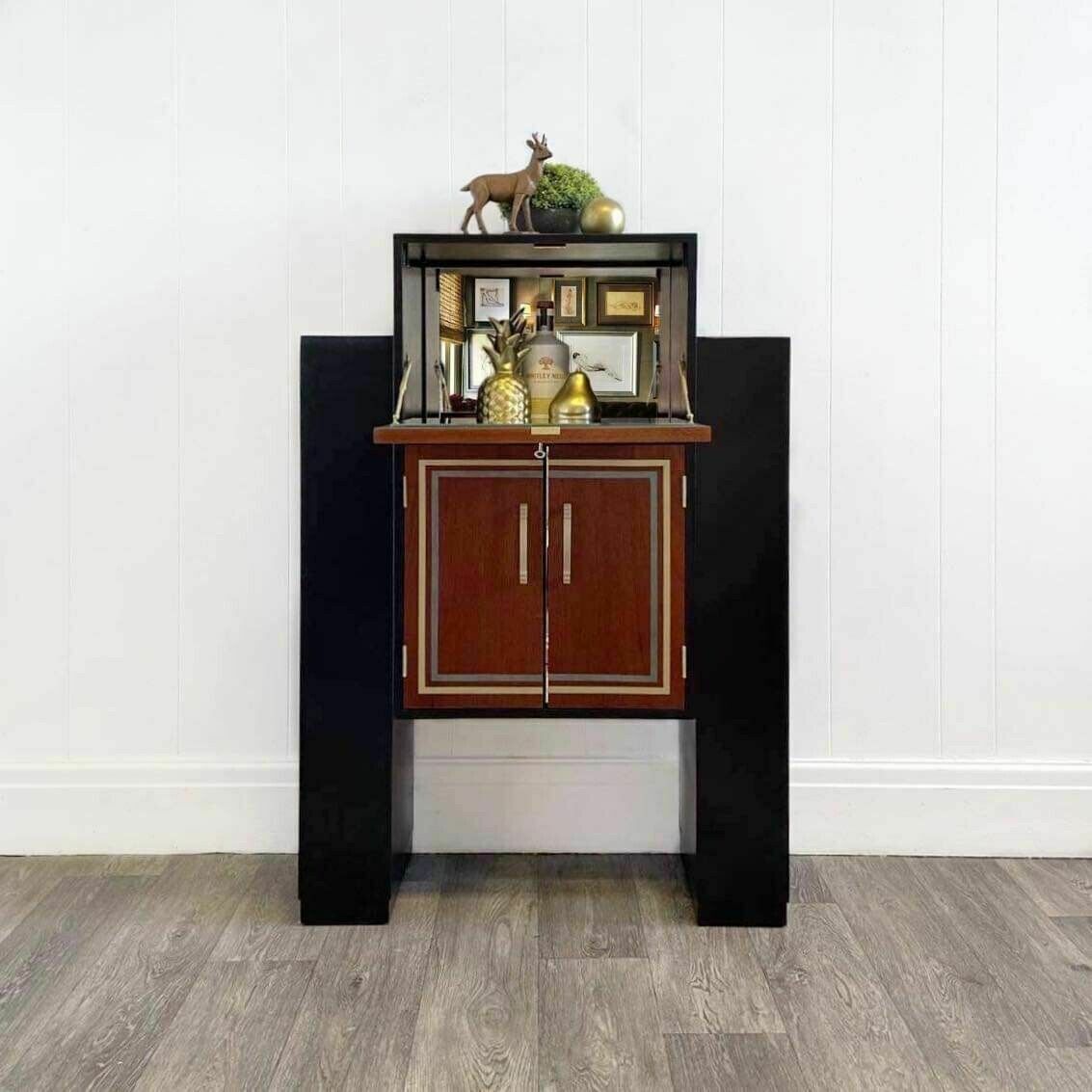 Rare Art Deco Drinks Cabinet, Black Vintage Bureau/Bookcase photo furniture