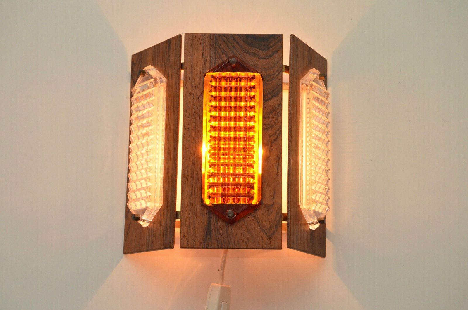 Scandinavian Teak And Glass Wall Lamp "Facette" By A Belysning, Sweden 1960s photo 152.0