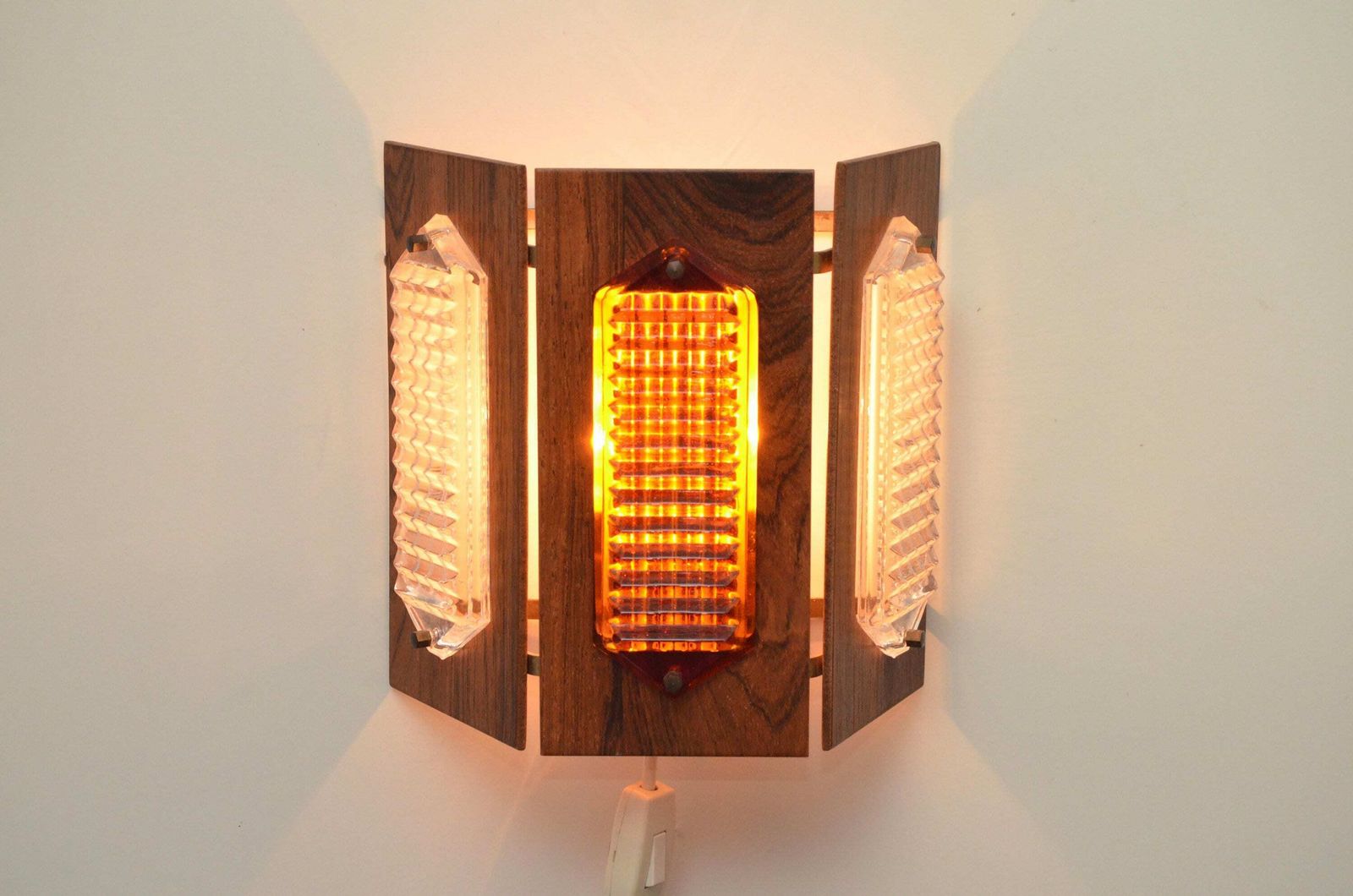 Scandinavian Teak And Glass Wall Lamp "Facette" By A Belysning, Sweden 1960s photo buy