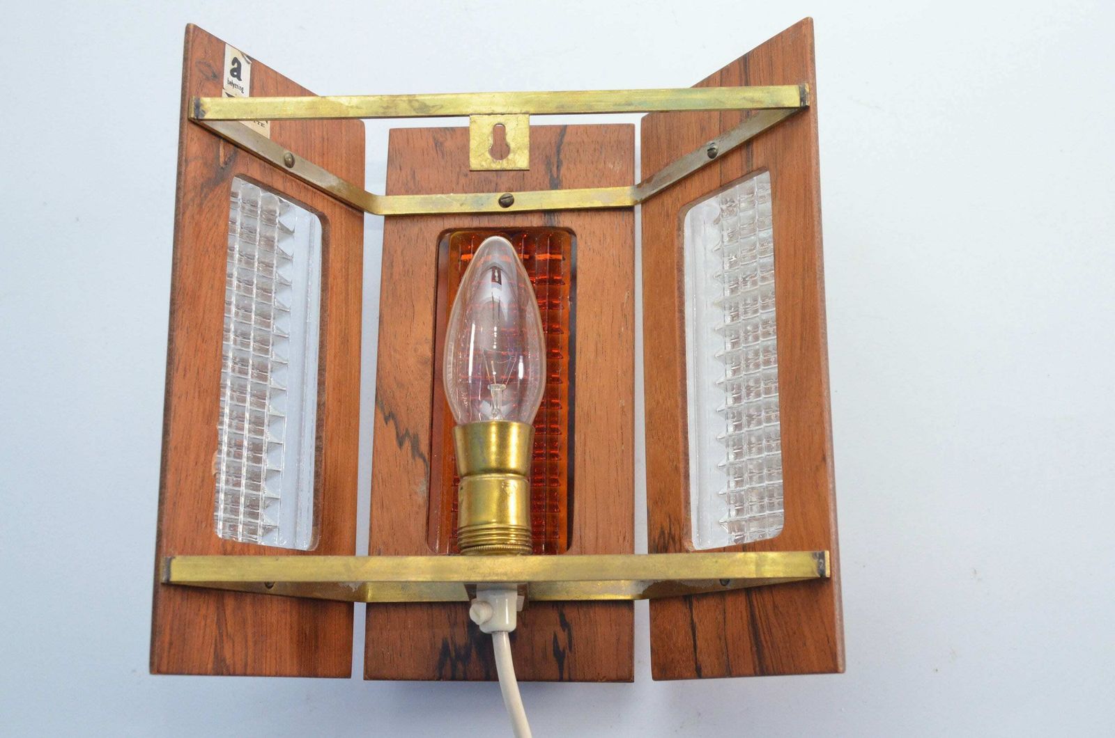photo for sale Scandinavian Teak And Glass Wall Lamp "Facette" By A Belysning, Sweden 1960s