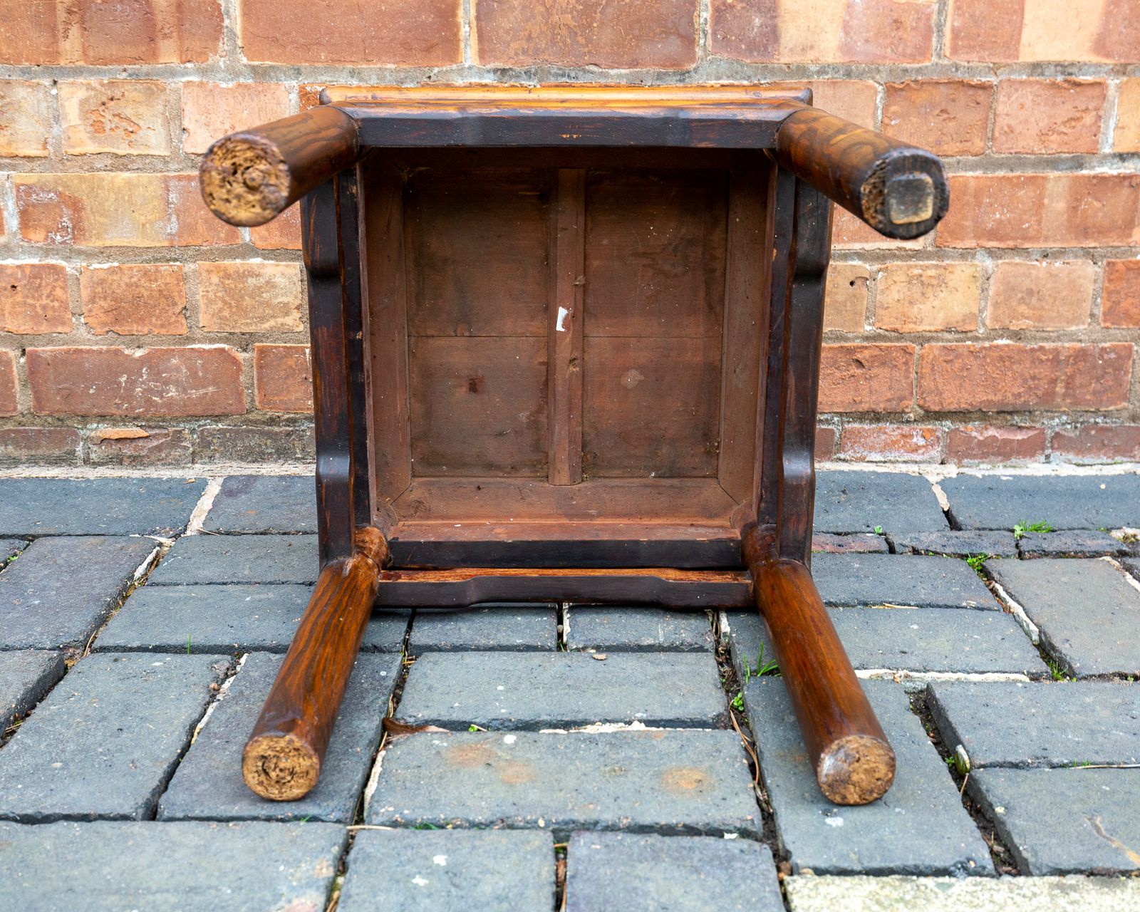 Antique Chinese Square Lamp Table Coffee Side Humpback Shanxi Province 1900 Yumu Northern Elm Wood Qing Dynasty photo 1100.0