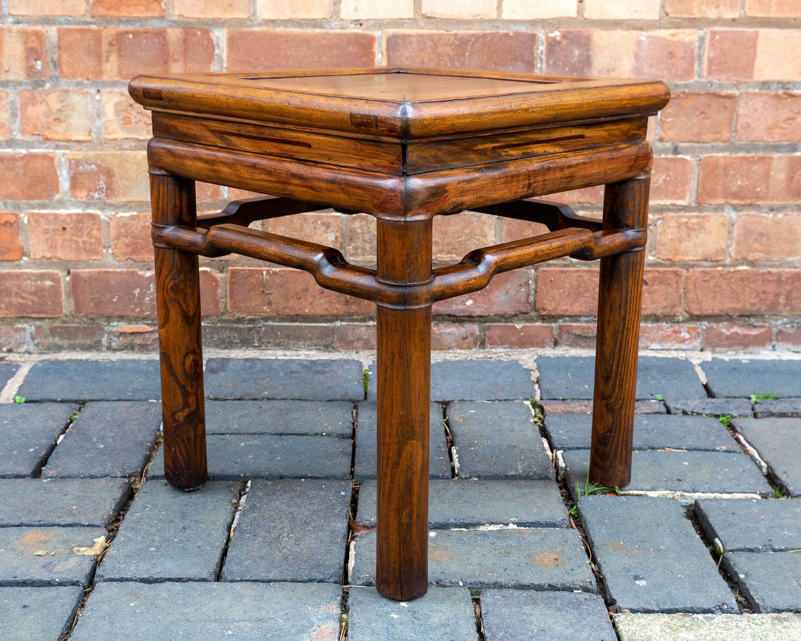 photo furniture Antique Chinese Square Lamp Table Coffee Side Humpback Shanxi Province 1900 Yumu Northern Elm Wood Qing Dynasty