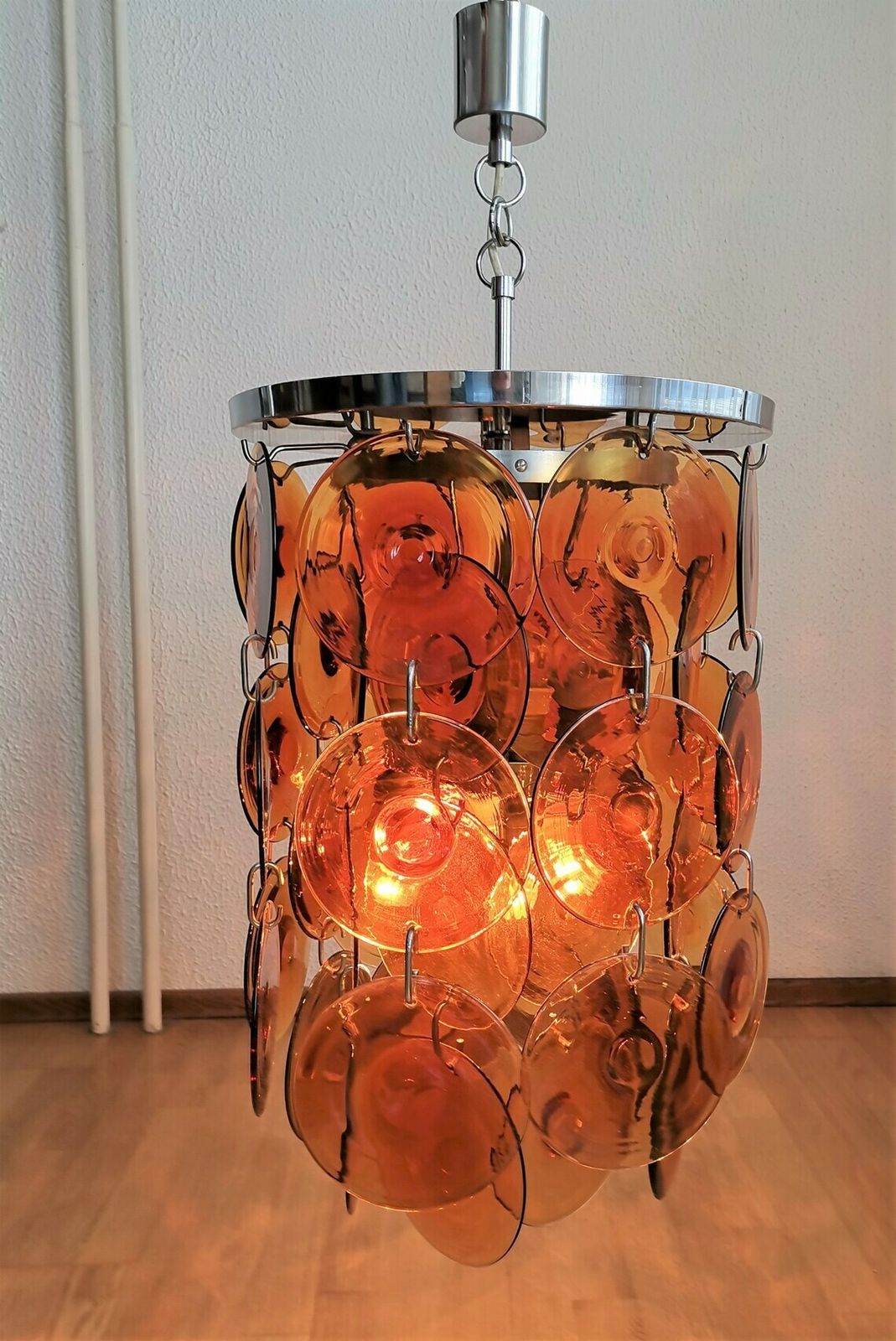 Vintage Murano 48 Discs Chandelier  Gino Vistosi  Space Age  1960s Italy  Mid Century Modern Home photo Lighting
