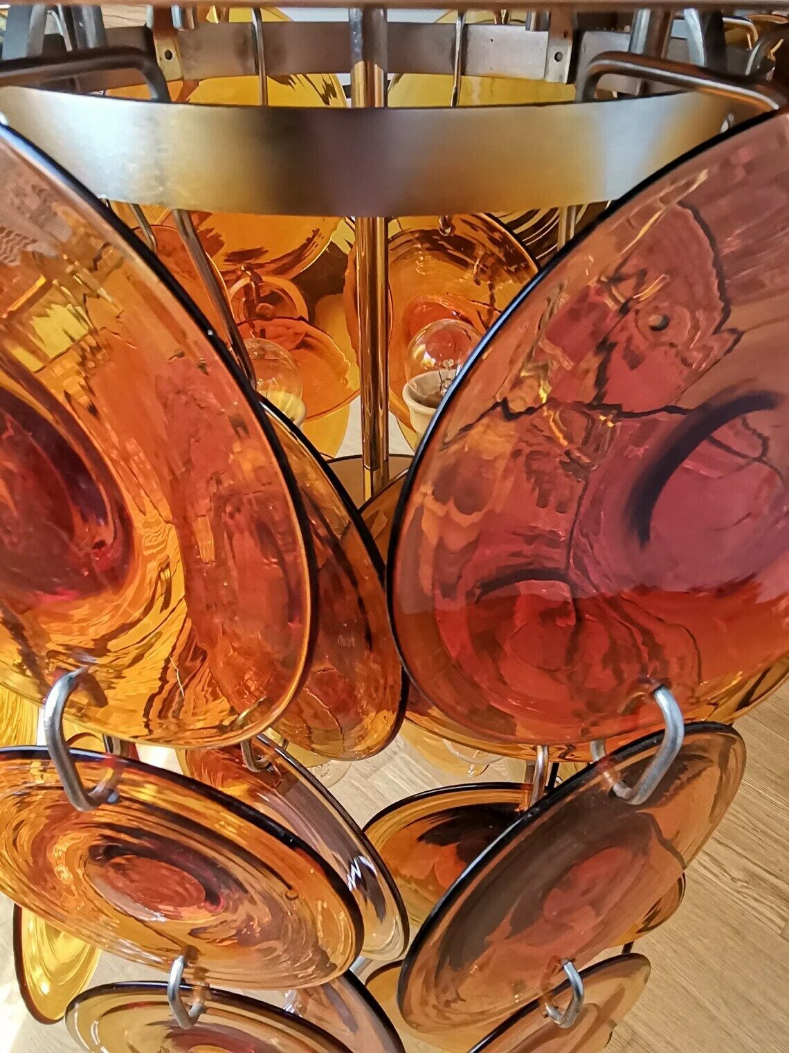 Vintage Murano 48 Discs Chandelier  Gino Vistosi  Space Age  1960s Italy  Mid Century Modern Home photo vinterior