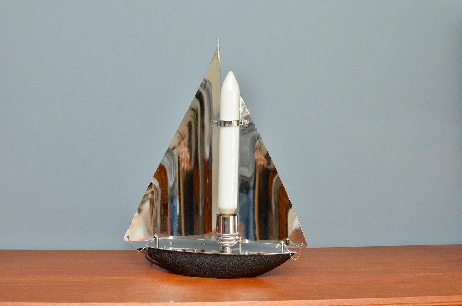 Very Rare Art Deco Style Chromed Sailing Boat Table Lamp 1970s photo buy