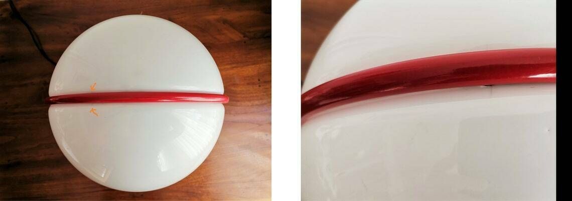 photo furniture Guzzini Conchiglia Table Lamp In Red And White / 60s Italian Design By Buttura And Massoni / Made By Meblo Yugoslavia / Mcm