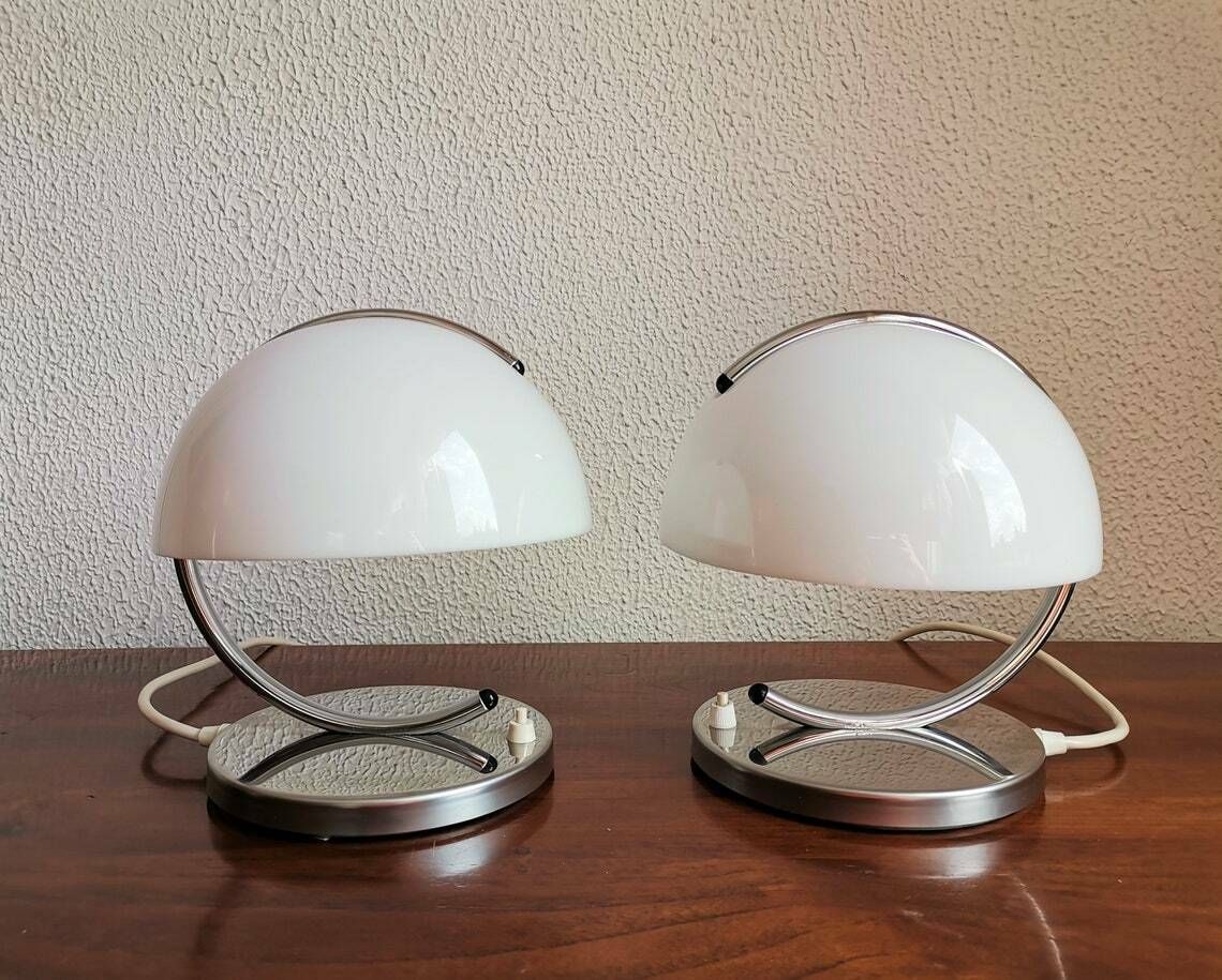1 Of 2 Mid Century Mushroom Table Lamps / Luigi Massoni For Guzzini/ Space Age Table Lamps Made In Yugoslavia photo furniture