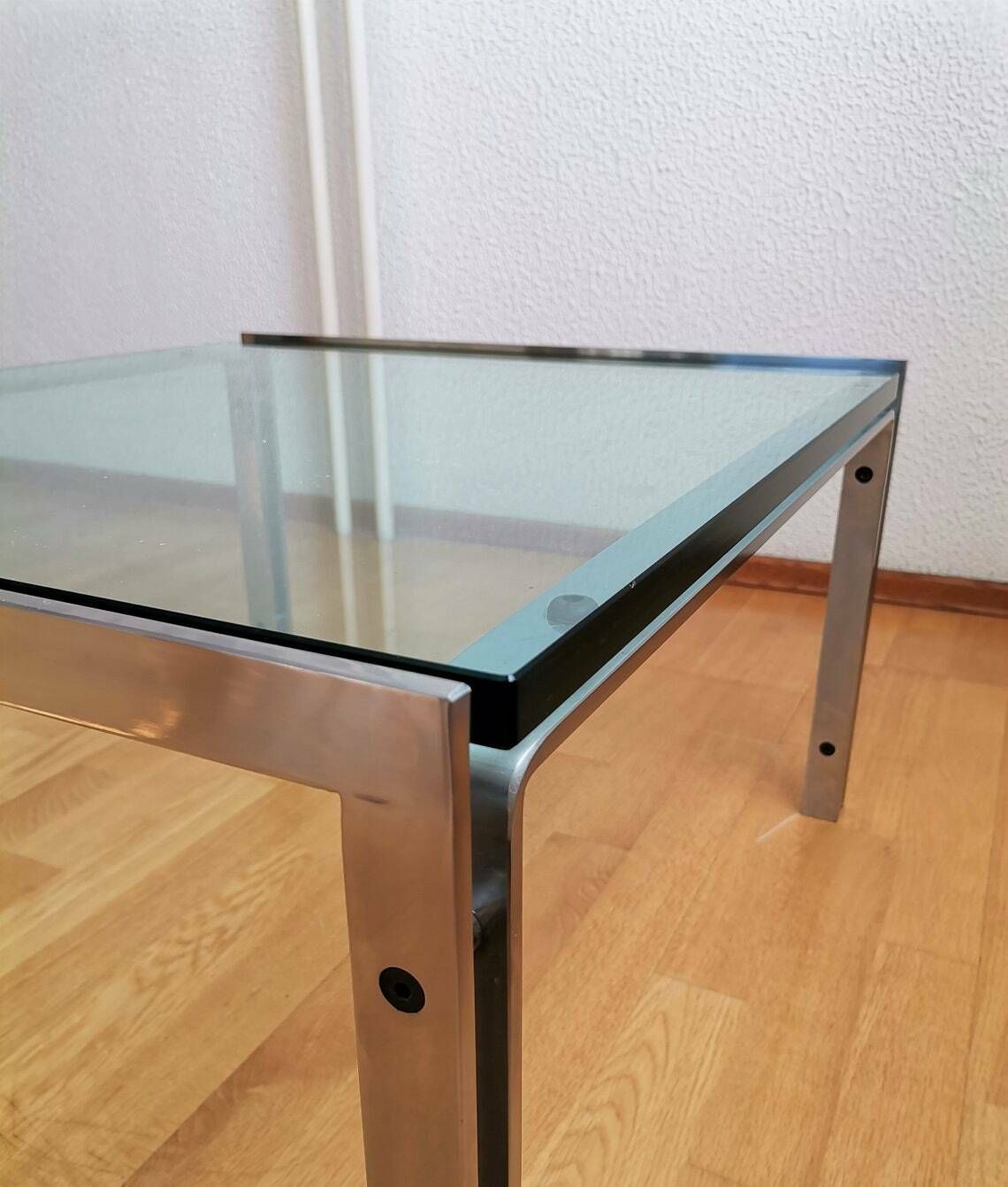 Modern Coffee Table / Hank Kwint Design For Metaform / M1 Model / Vintage Metal And Glass Side Table / Minimalist Style photo Furniture