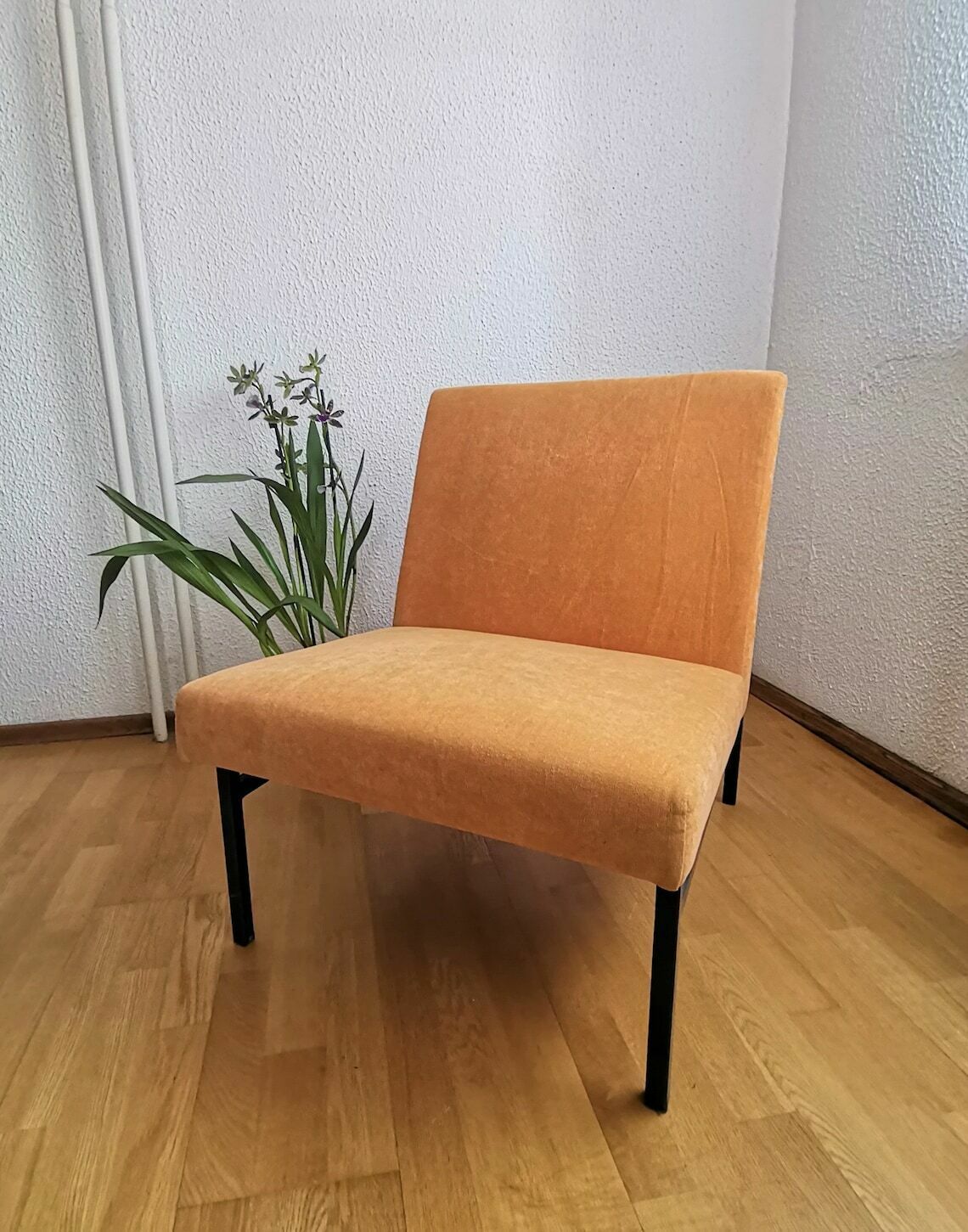 photo furniture 1 Of 4 Vintage Lounge Chairs / Pastel Peach Fabric / Industrial Style Metal Frame / 60s Lounge Chair Or Office Chair