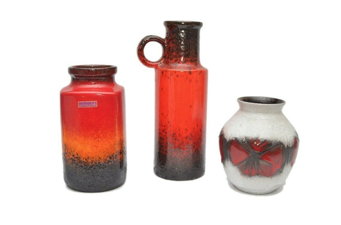 Set Of 3 West Germany Ceramic Vases From Scheurich And ü Keramik, 1970s