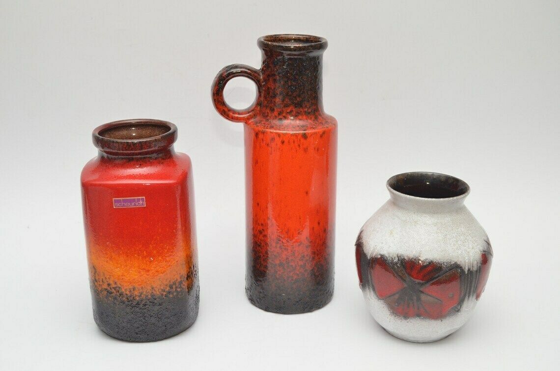 Set Of 3 West Germany Ceramic Vases From Scheurich And ü Keramik, 1970s photo for sale