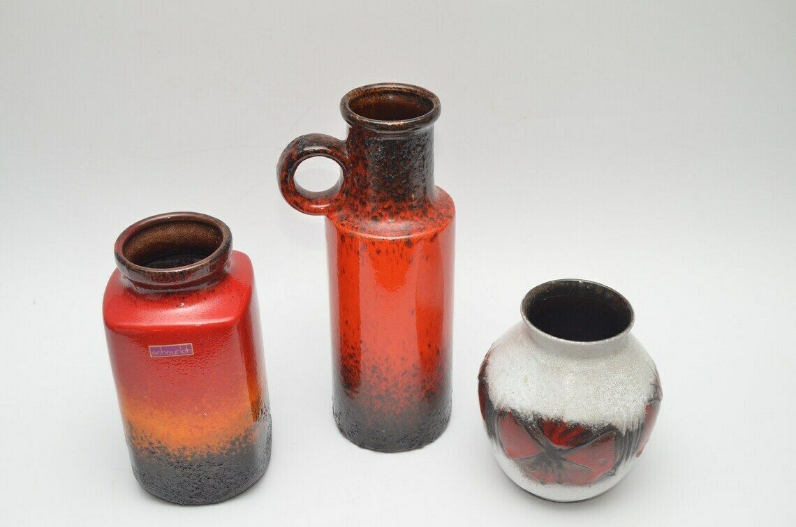 Set Of 3 West Germany Ceramic Vases From Scheurich And ü Keramik, 1970s photo Home Decor