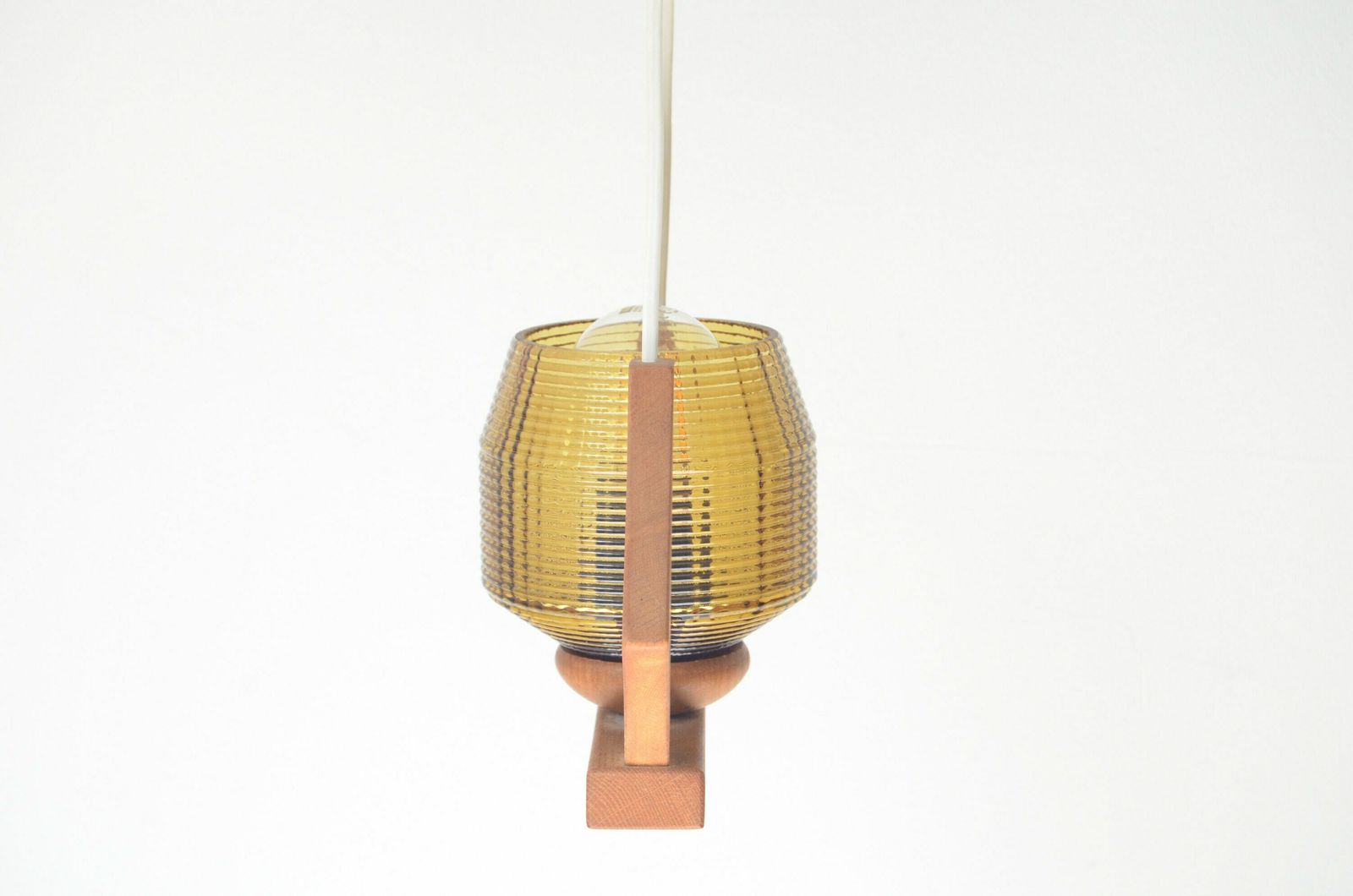 Vintage Midcentury Wood With Glass Hanging Lamp, Sweden 1960s photo 160.0