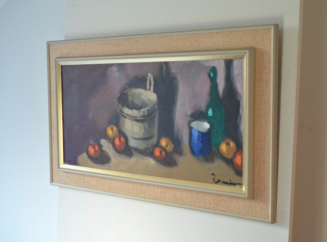 Vintage Swedish Midcentury Modernist Still Life Oil Painting, 1960s photo for sale