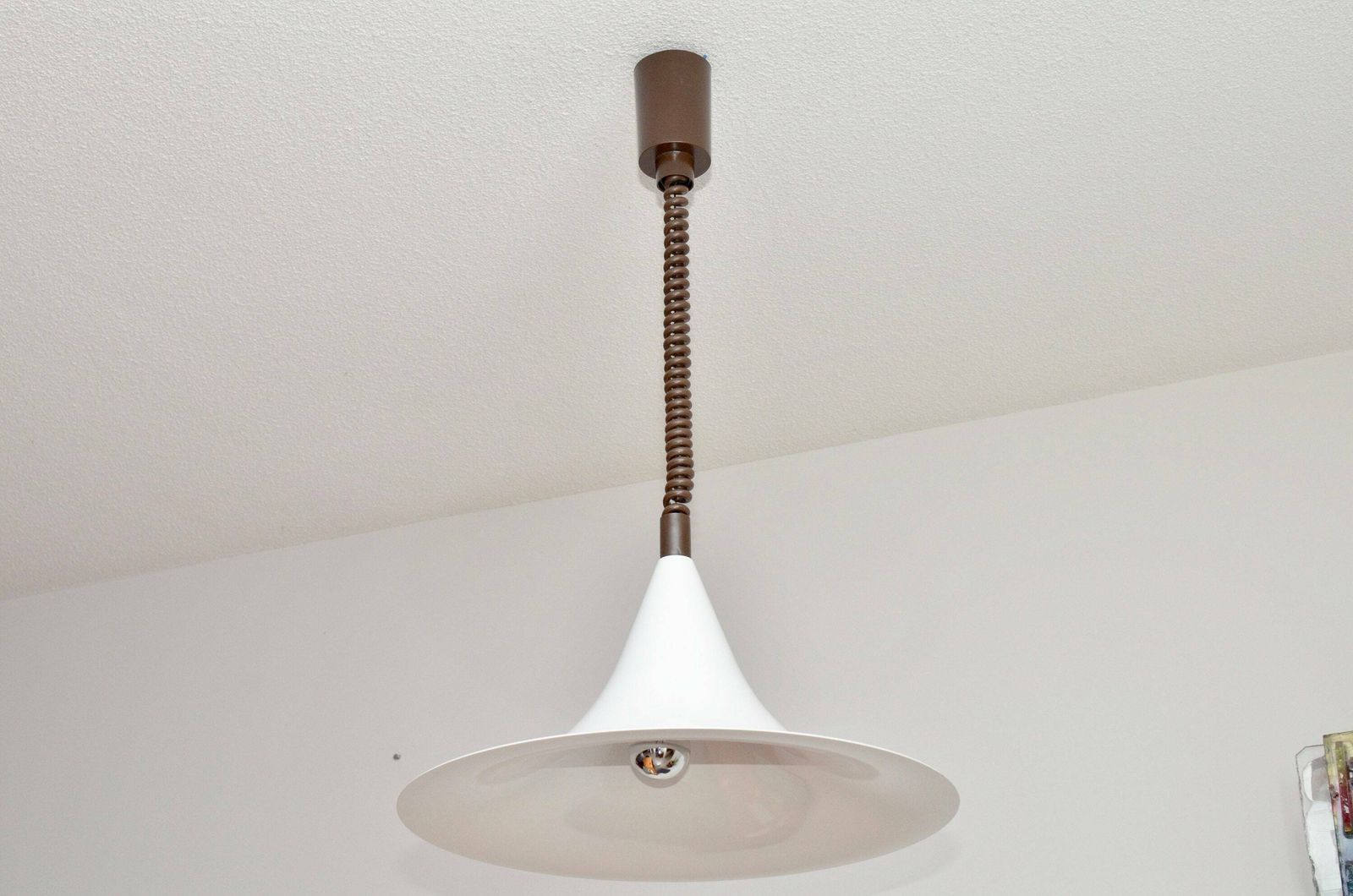 Vintage Metal Semi Pendant Lamp Attributed To Dijkstra Netherlands, Witch Hat Model, New Old Stock 1970s photo for sale