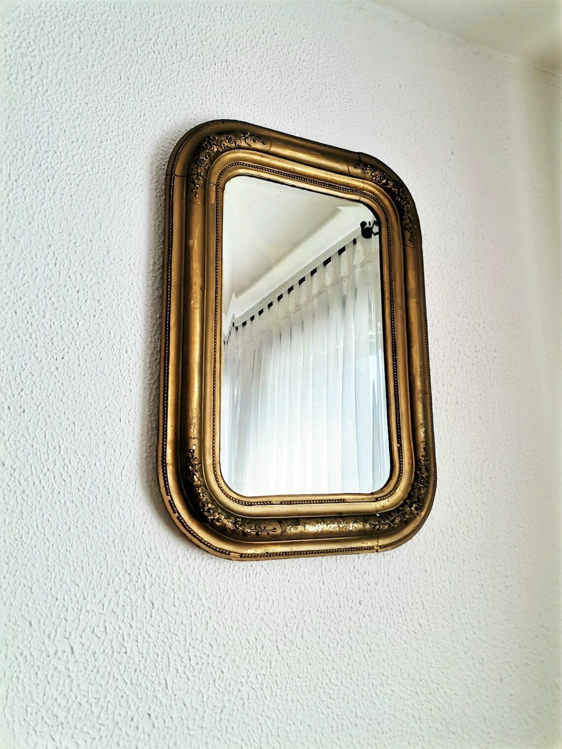 Large Biedermeier Mirror / Framed Gold Mirror / Wood And Gold Paint / 19th Century photo for sale