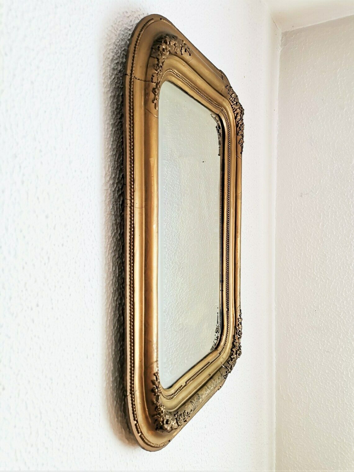 Large Biedermeier Mirror / Framed Gold Mirror / Wood And Gold Paint / 19th Century photo Home Decor
