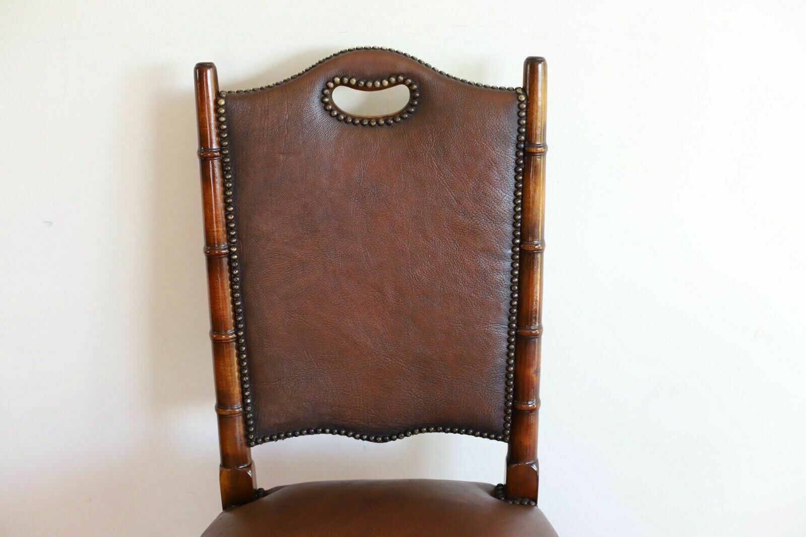 photo buy Fine Set Of 8 Leather Bamboo Effect Dining Chairs Made By Theodore Alexander