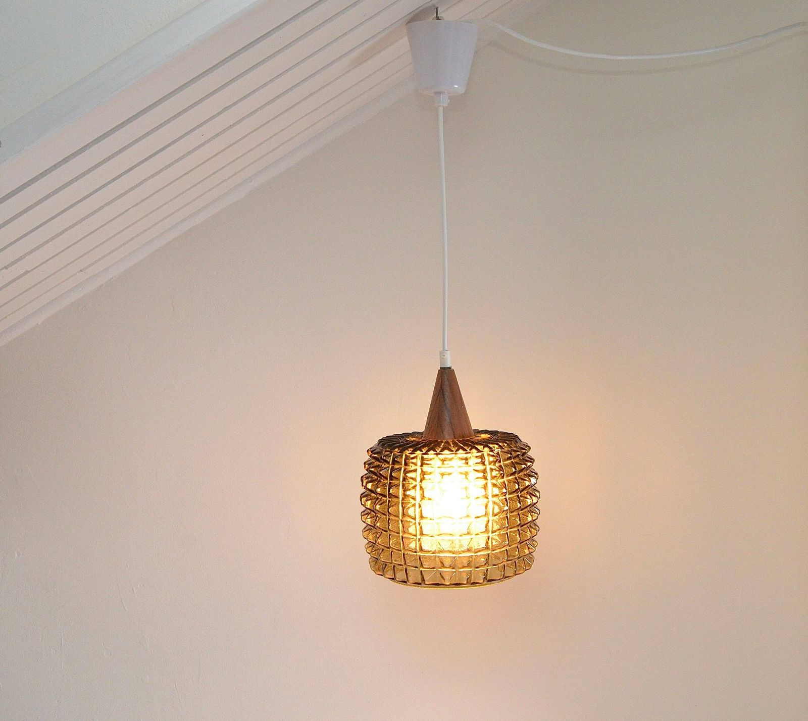 Rare Scandinavian Ceiling Pendant Lamp With Double Shade Glass Attributed To Orrefors, Sweden 1960s photo Lighting