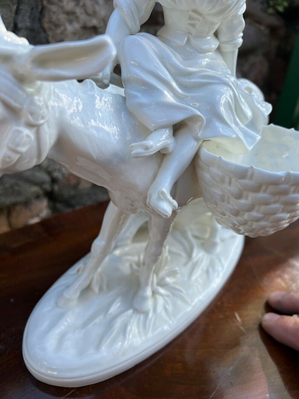 Pair Of Porcelain Figures By Moore Bros, Depicting A Man And A Woman Riding Donkeys photo buy