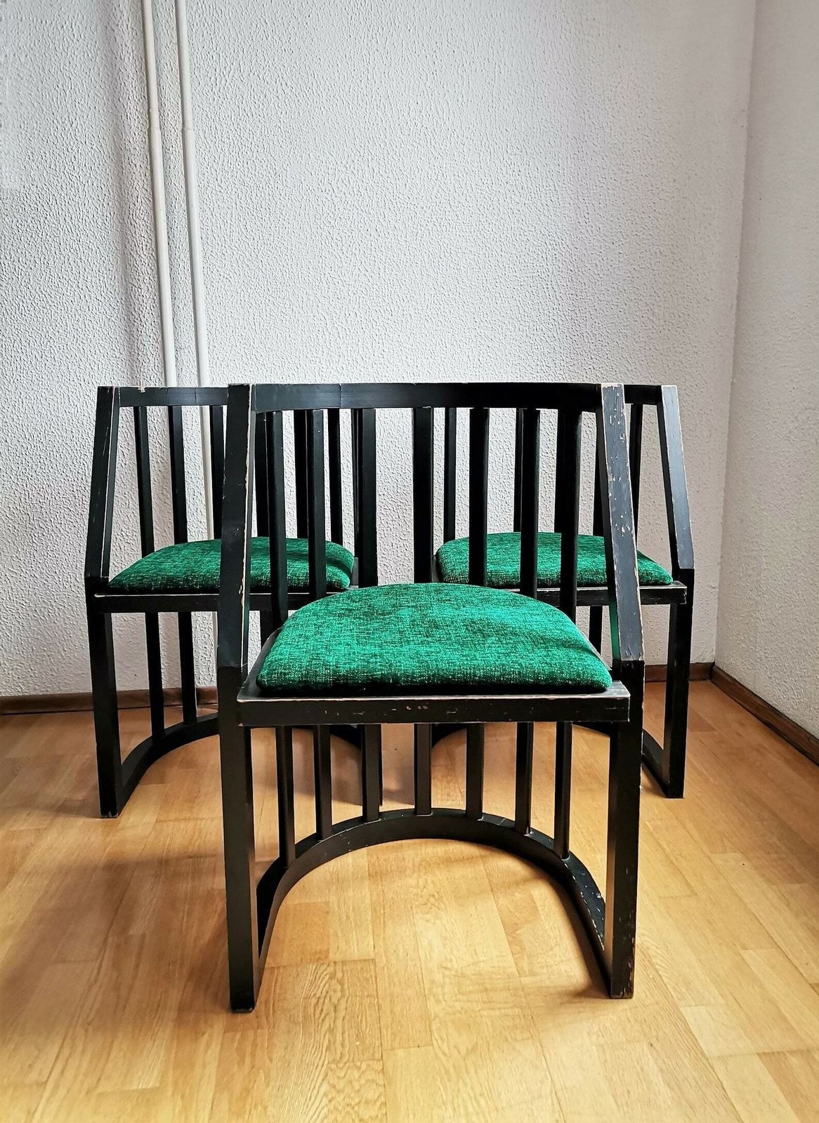 Set Of 3 Mid Century Modern Barrel Dining Chairs / Josef Hoffman Style Barrel Back Chair / 60s Yugoslavia photo for sale