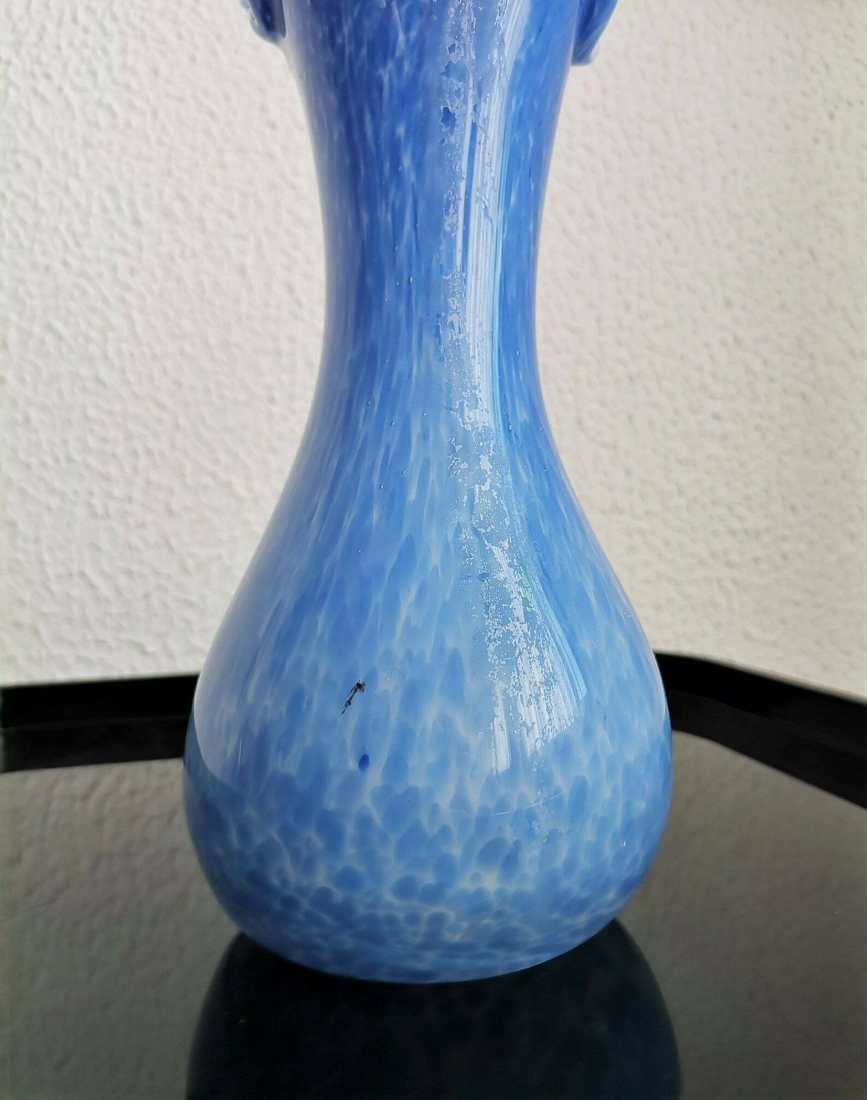 Vintage Mottled Light Blue Vase / Handblown Glass / Flower Petal Top / 80s Yugoslavia photo Home Decor