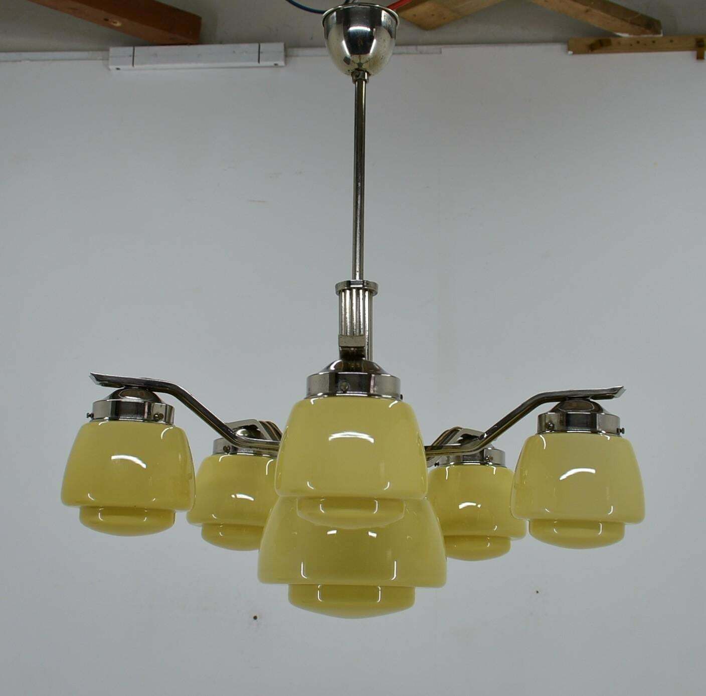 897.0 Art Deco Chrome And Glass Chandelier, 1920's photo