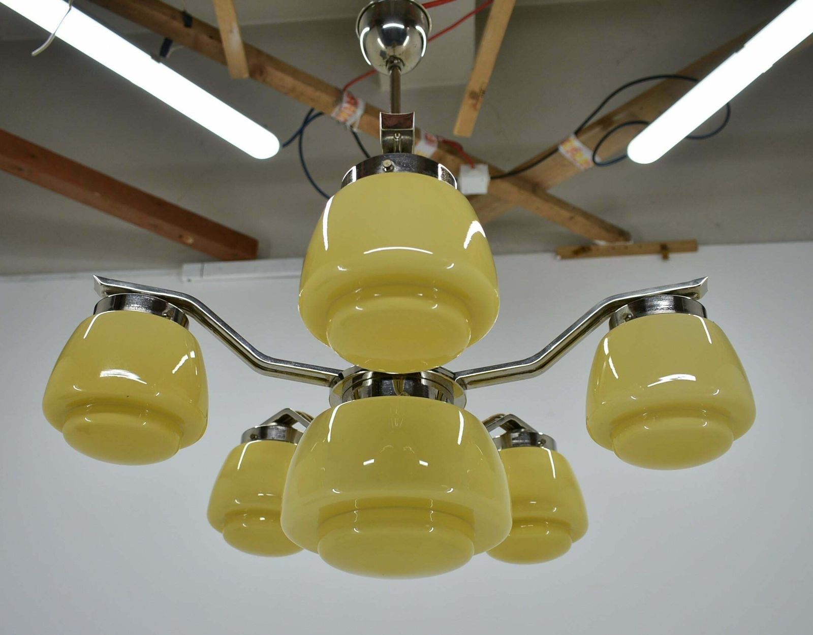 photo buy Art Deco Chrome And Glass Chandelier, 1920's
