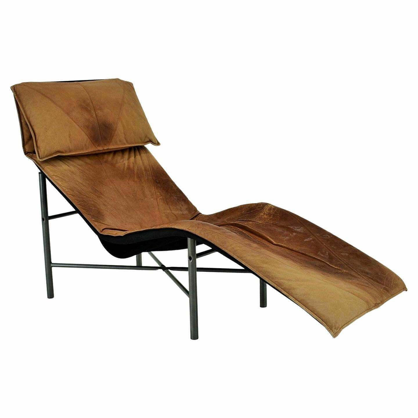 Vintage Cognac Leather Chaise Longue By Tord Bjorklund Sweden, 1970