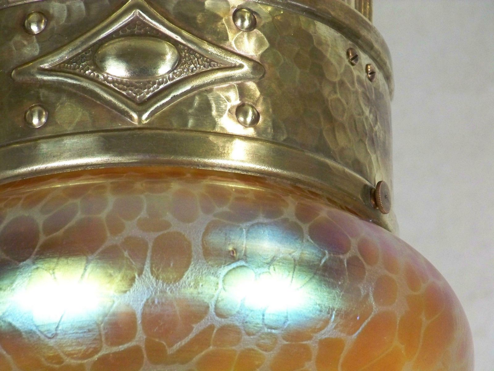 Art Nouveau Chandelier, Ceiling Lamp, With Iridescent Glass, Loetz photo 2720.0