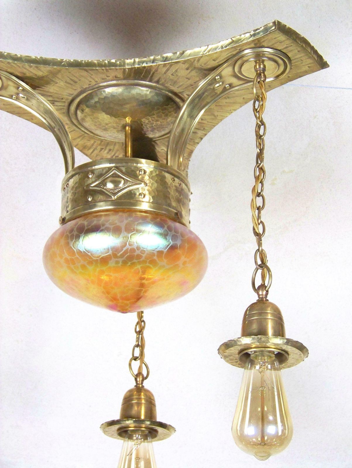 Art Nouveau Chandelier, Ceiling Lamp, With Iridescent Glass, Loetz photo buy