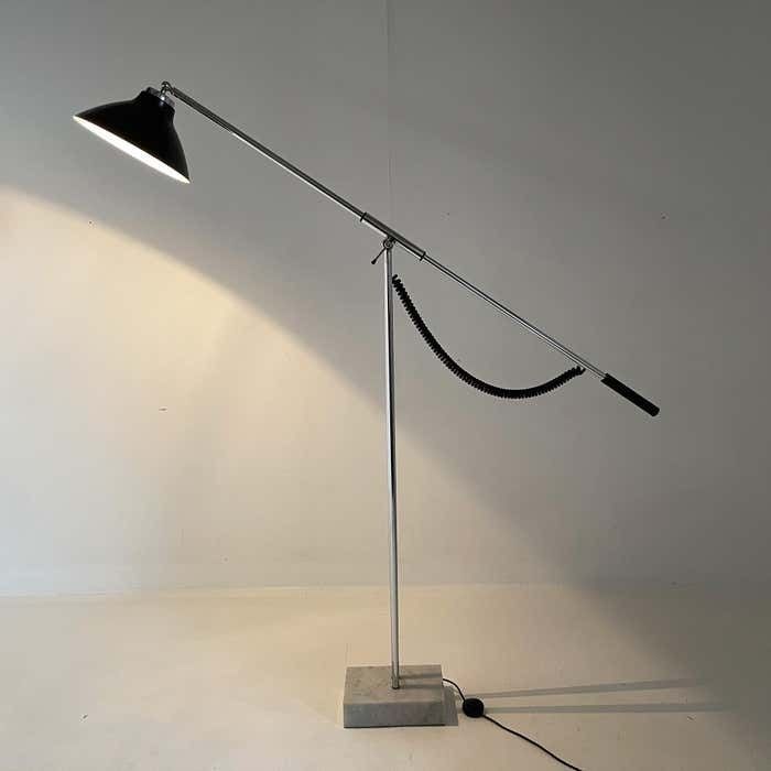 1960's Italian Adjustable Chrome & Marble Floor Lamp In Style Of Arredoluce photo for sale