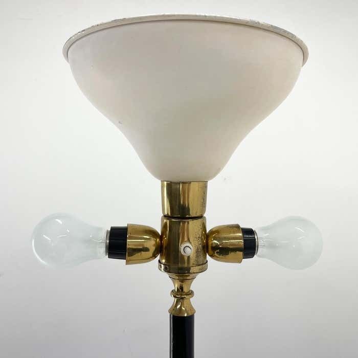 Mid Century Brass, Onyx & Ebonized Wood Floor Lamp, Italy photo vintage
