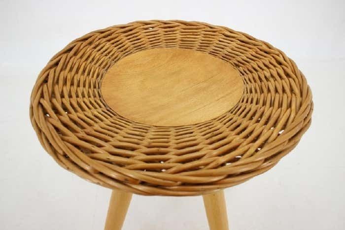 1970 Jan Kalous Beech An Rattan Side Table By Uluv, Czechoslovakia photo buy