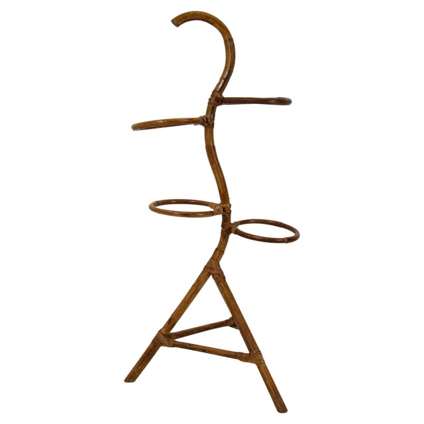 Mid Century Rattan And Bamboo Flower Stand, Bonaccina Attributed, 1950's