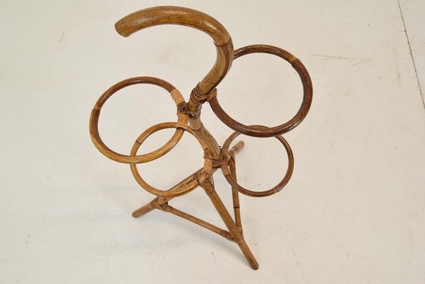 Mid Century Rattan And Bamboo Flower Stand, Bonaccina Attributed, 1950's photo 464.0