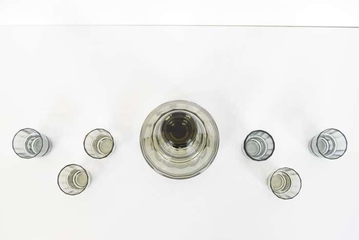 Art Deco Glass Carafe With Six Glasses, Bohemia, 1930's photo 424.0