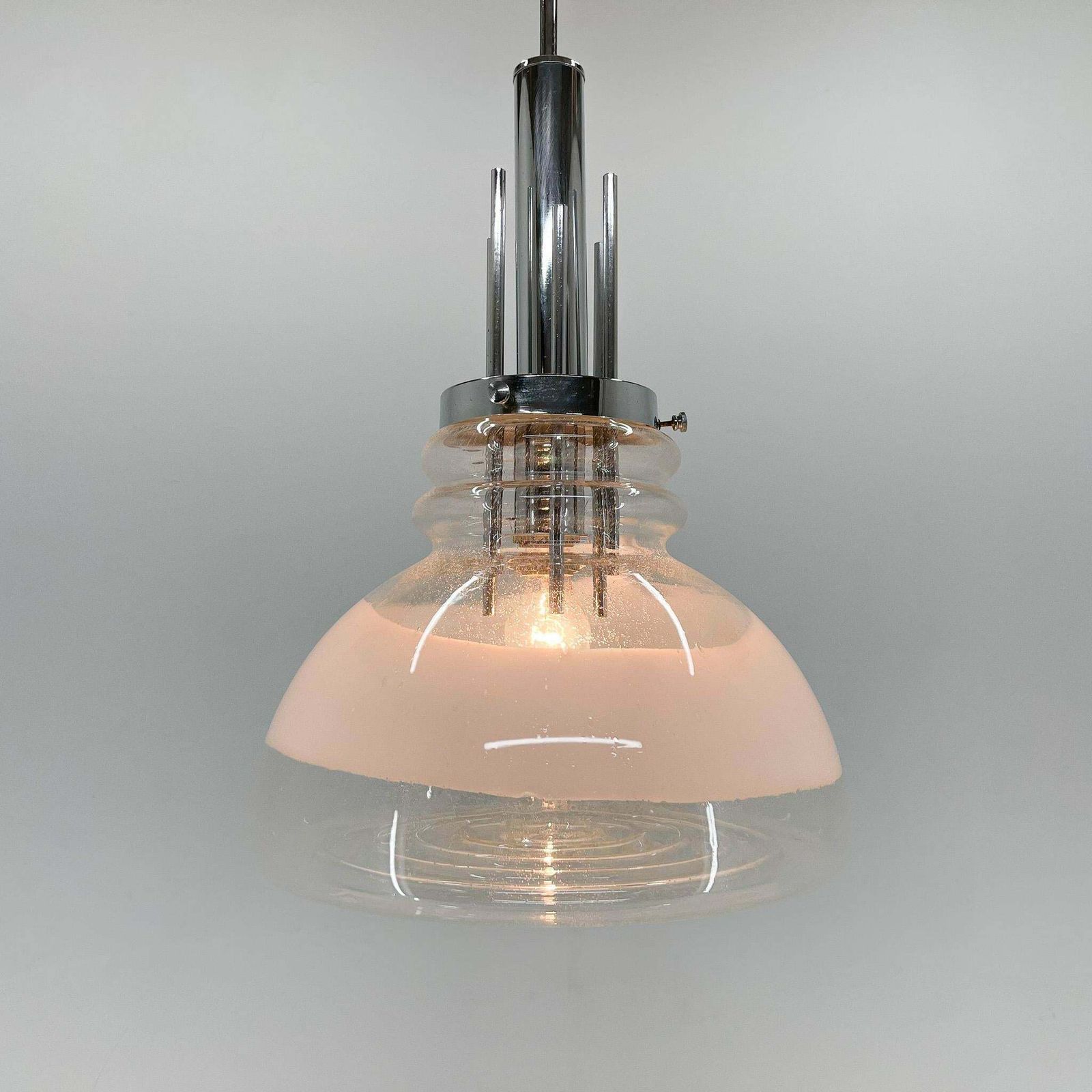 1960''S Murano Glass & Chrome Pendant By Mazzega In Carlo Nason Style, Italy photo Lighting