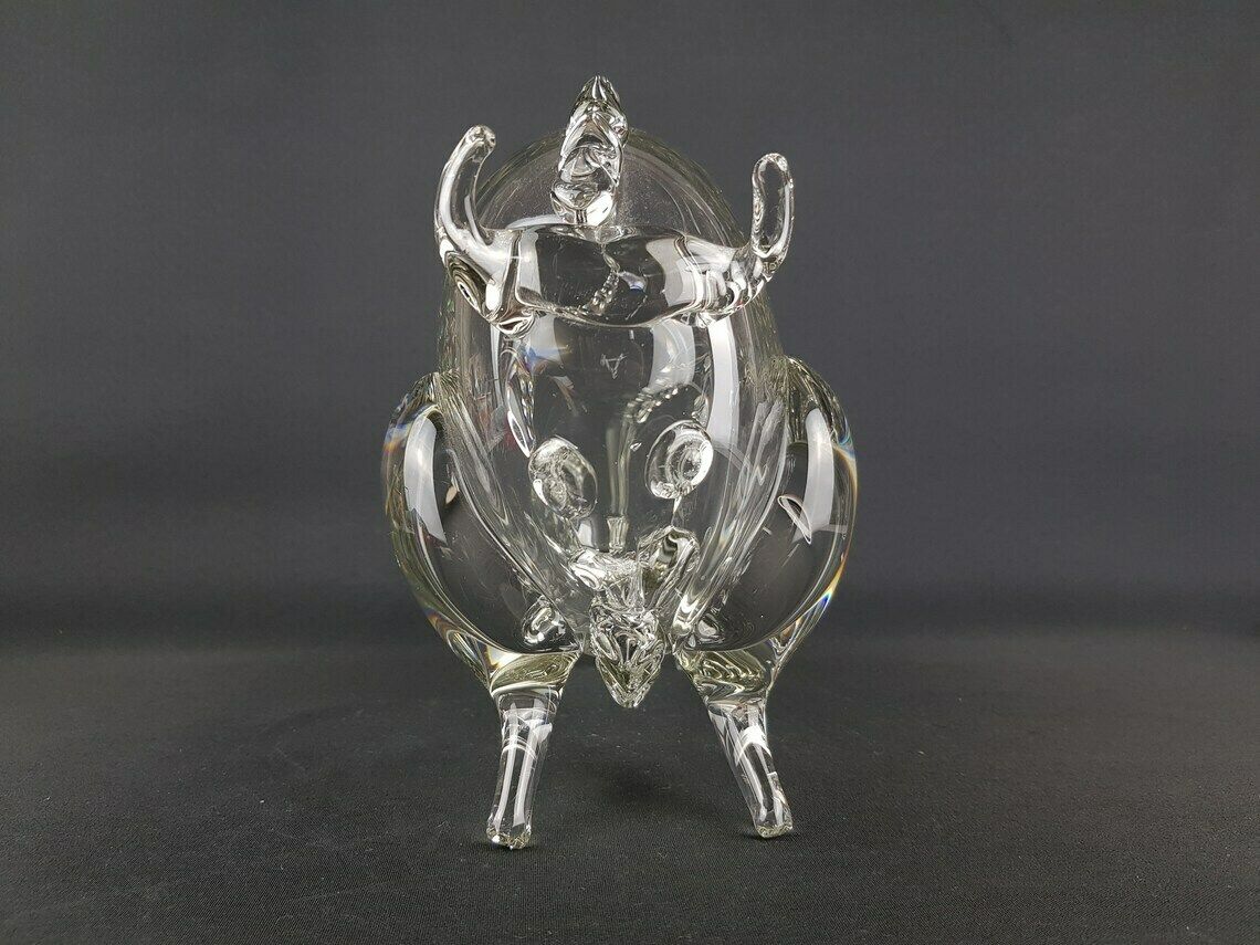 Rare Large Vintage Clear Hemah Glass Taurus Bull Russian Art Sculpture 1960s 1970s photo for sale