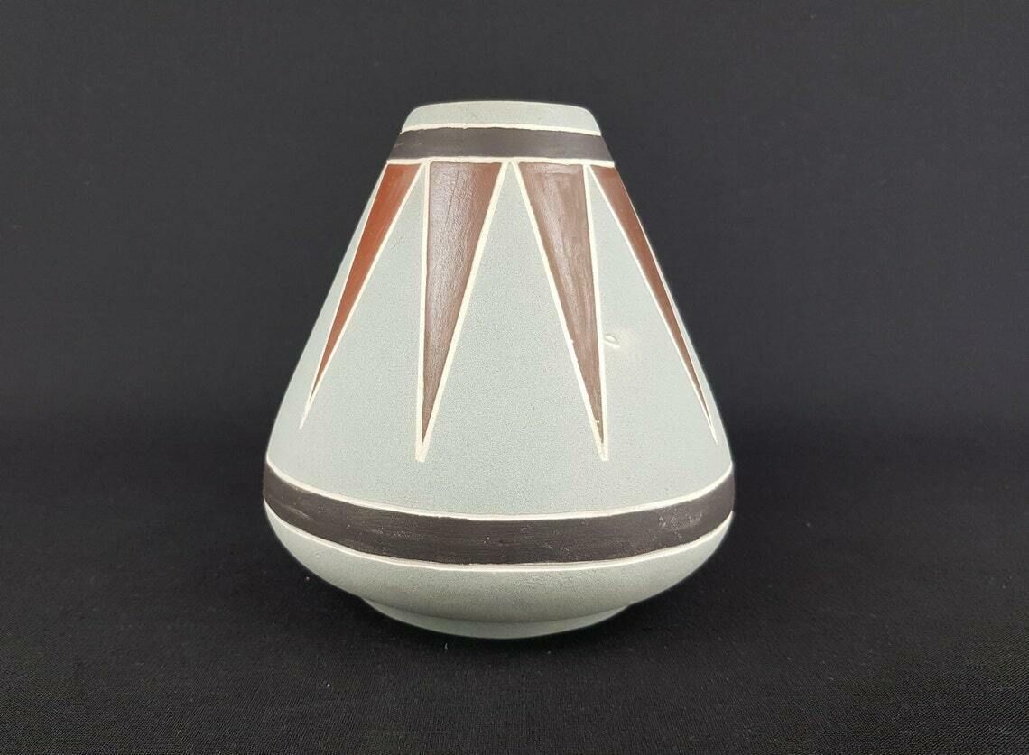 Vintage Grey And Brown Keto Keramik Pollux Vase West German Pottery 1950 60s