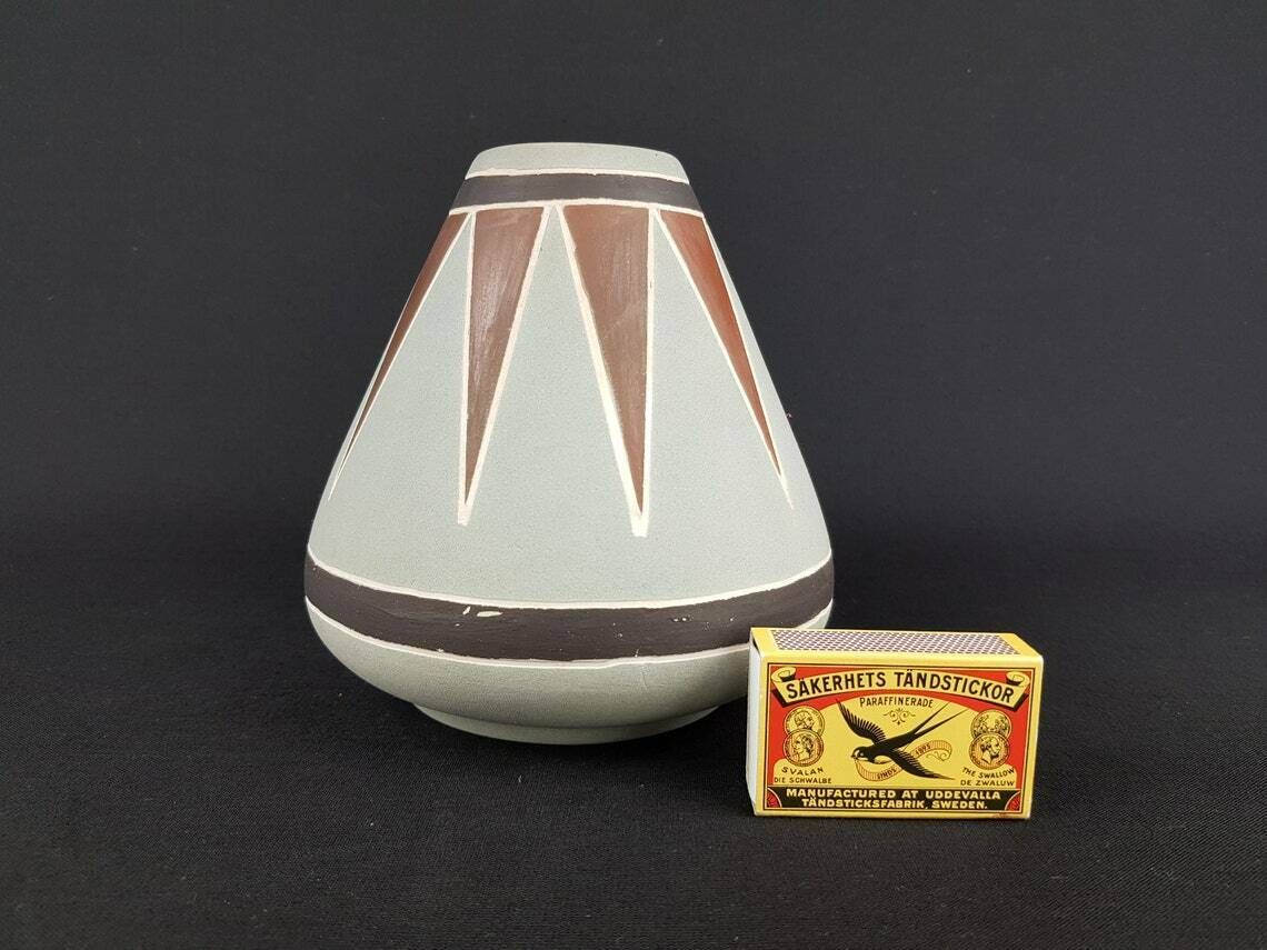 Vintage Grey And Brown Keto Keramik Pollux Vase West German Pottery 1950 60s photo furniture