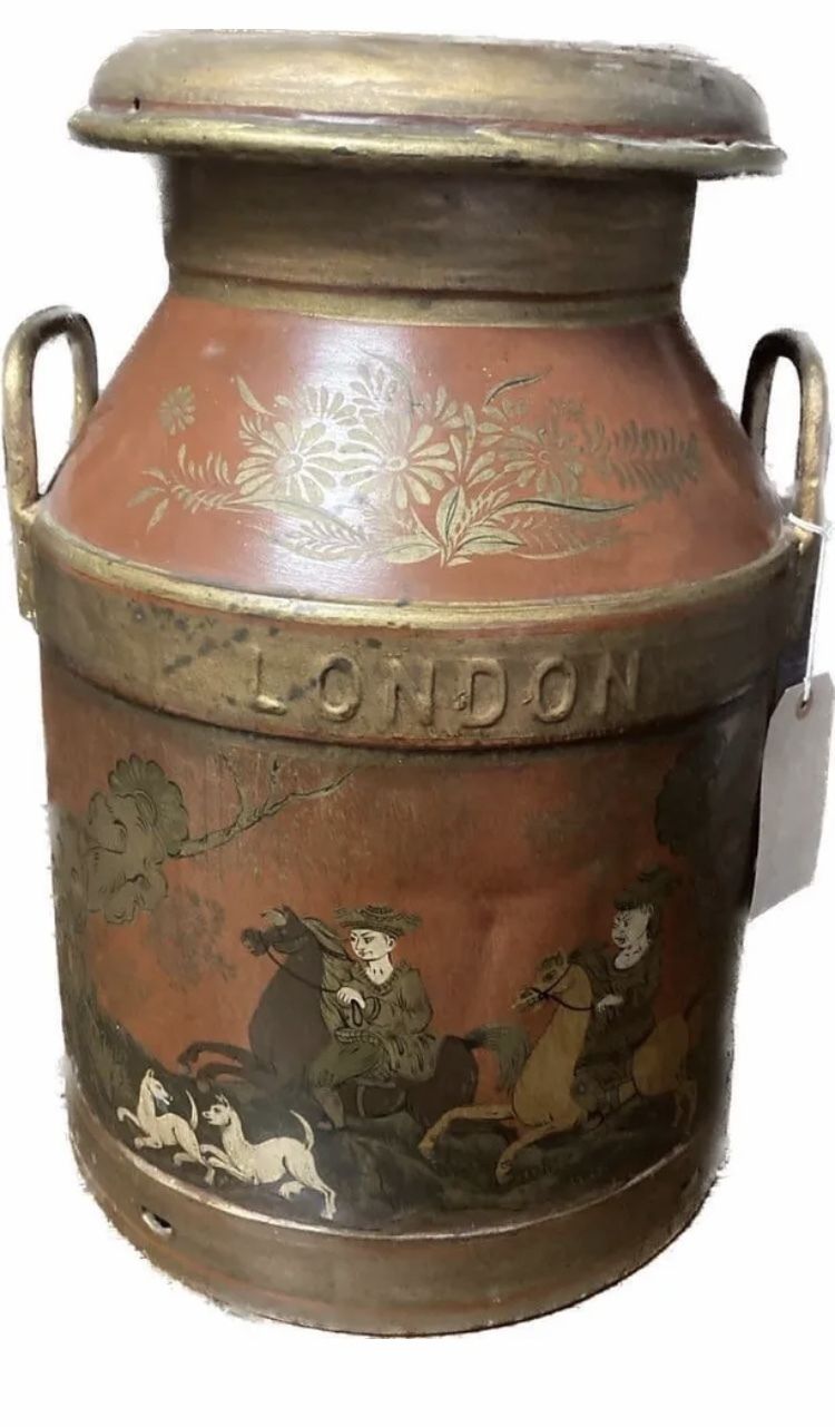 Antique Painted London Co Op Society Brass Milk Churn