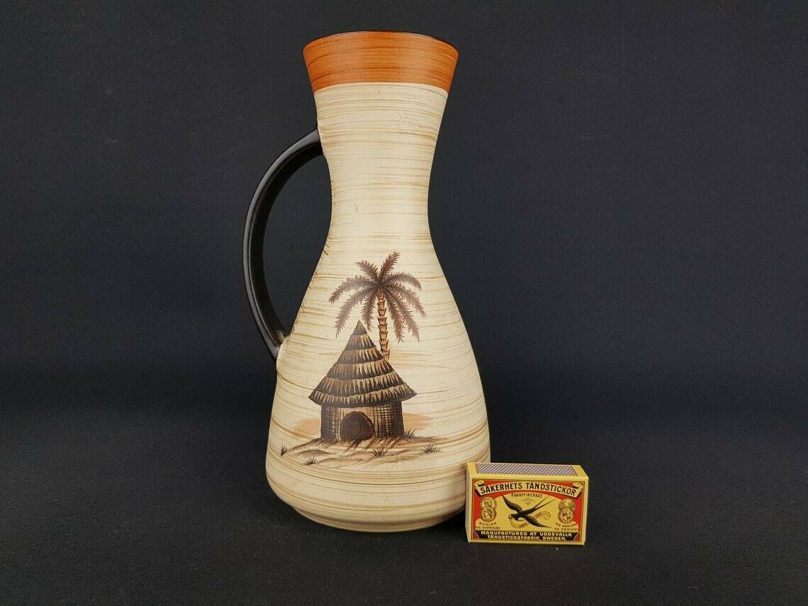 Vintage Dumler Und Breiden Vaas 1345/26 Met Oase Decor, West Duits Aardewerk, Ca. Jaren 1960, Fat Lava photo furniture