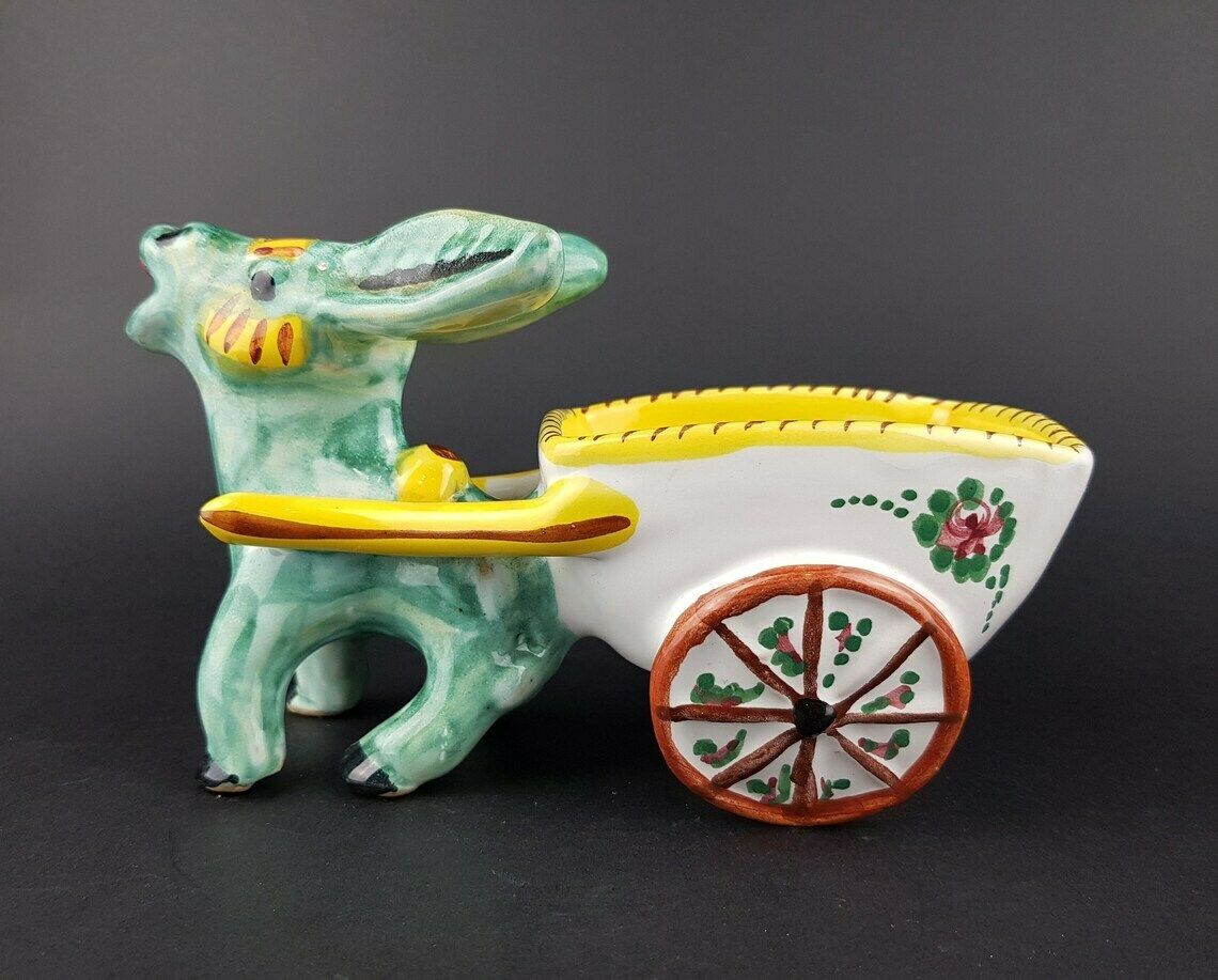 Vintage Ars Deruta Alla Moda Stylish Donkey With Cart Figurine Planter Italy Ceramiche 1960 70s