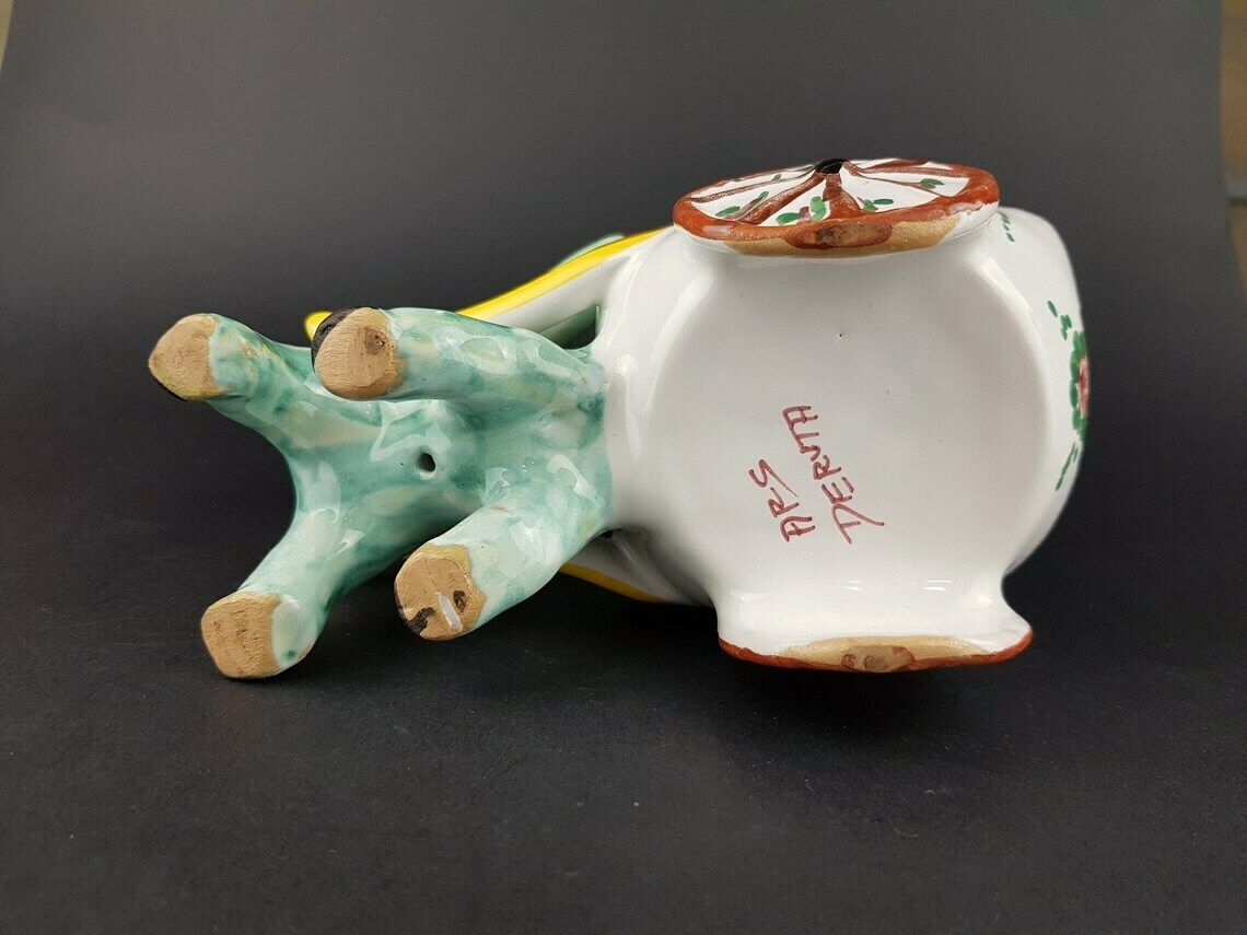 Vintage Ars Deruta Alla Moda Stylish Donkey With Cart Figurine Planter Italy Ceramiche 1960 70s photo vinterior