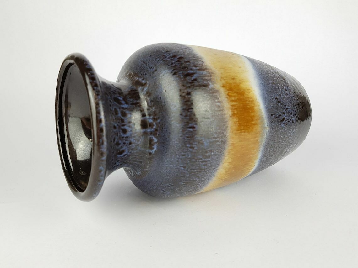 Vintage Blue And Brown Scheurich Keramik Fat Lava Vase 202 24 West German Pottery 1960s 1970s photo Home Decor