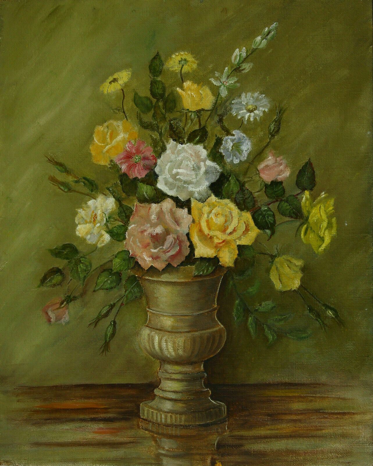 Oil On Board Possibly By Cecil Jones. Still Life, Roses In Vase. Unframed