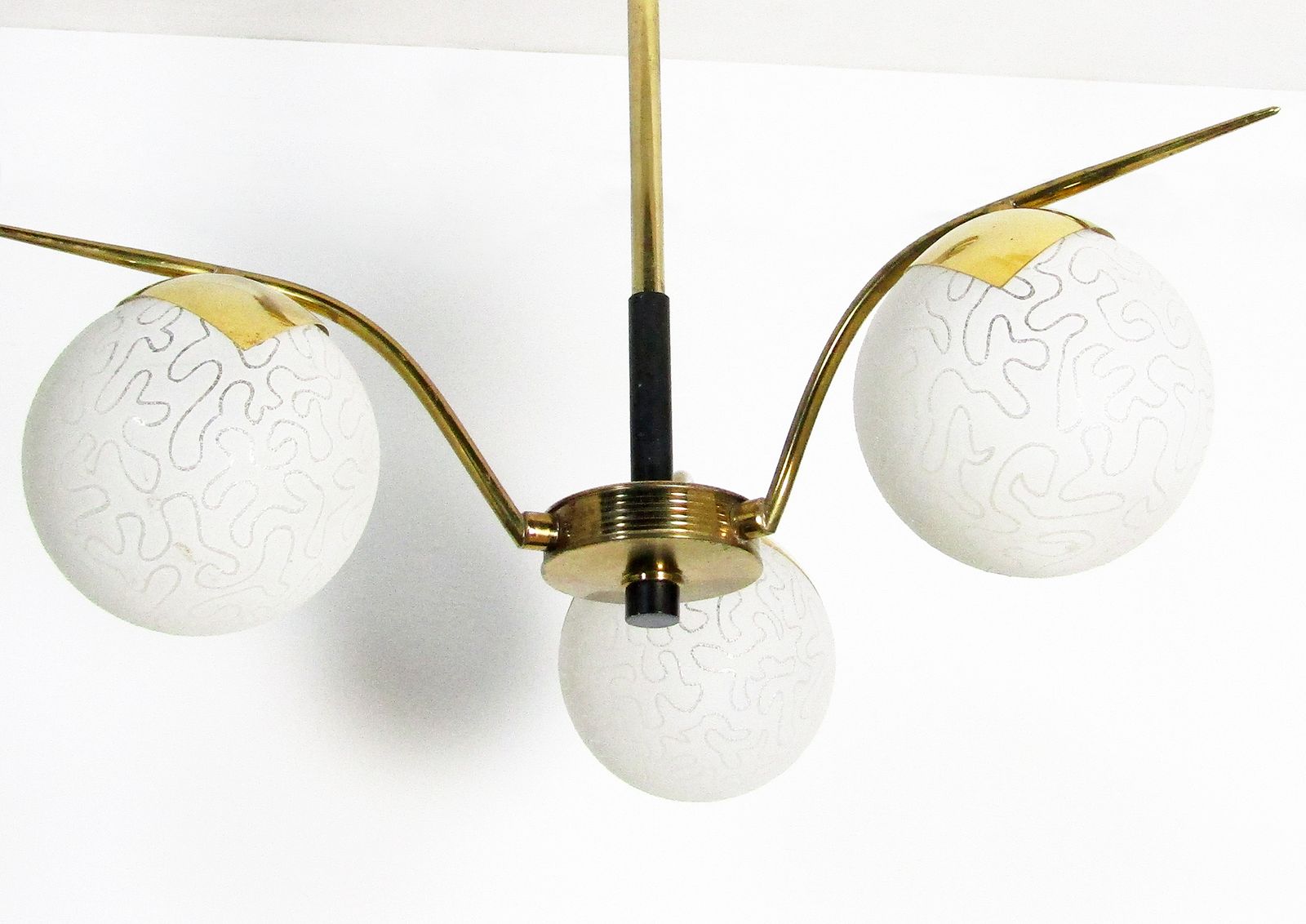 Pair Of 1960s Etched Globe Madmen Chandeliers By Maison Arlus photo buy