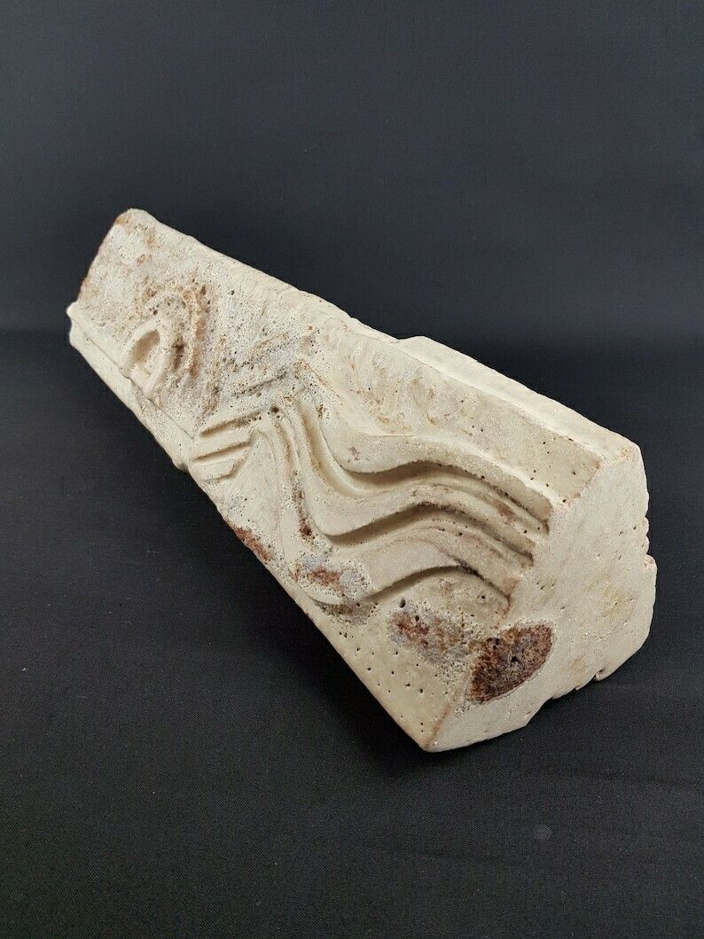 21 Inch Xxl Unique Vintage Triangular Beige Schäffenacker Studio Art Pottery Statue Totem Pole West German Pottery 1960s photo vinterior